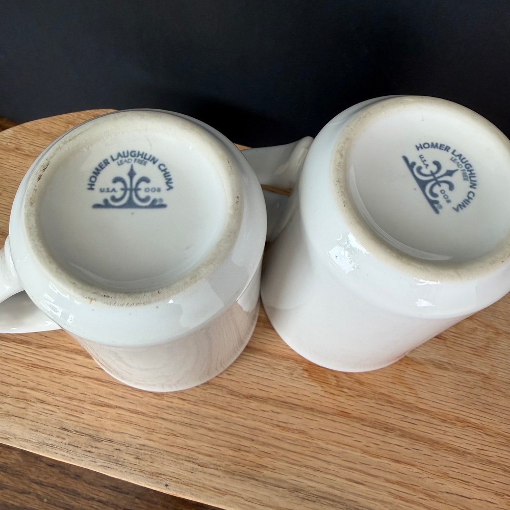 Vintage Homer Laughlin China White Diner Coffee Mugs‎ Set of 2 USA Heavy Ceramic - Picture 3 of 5